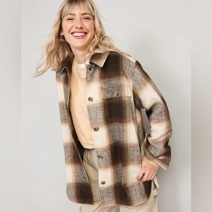 Oversized Brushed Soft Brown Plaid Shacket NWT